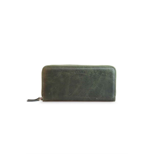 Guard Double Zippered Crazy Green Leather Clutch Bag