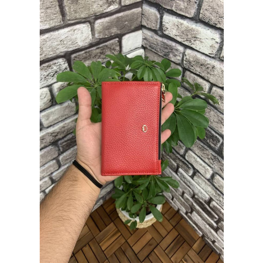 Slim Red Leather Wallet With Guard Snaps