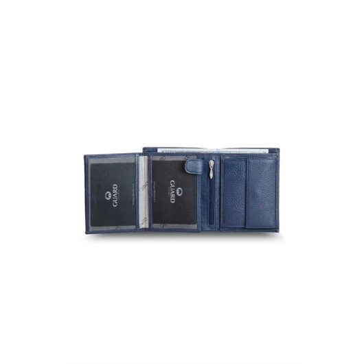 Guard Multi-Compartment Vertical Navy Blue Leather Men's Wallet