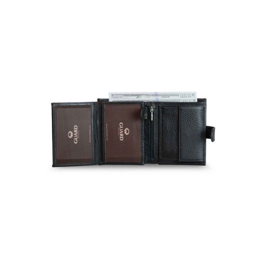 Guard Multi-Compartment Flip Vertical Black Leather Men's Wallet