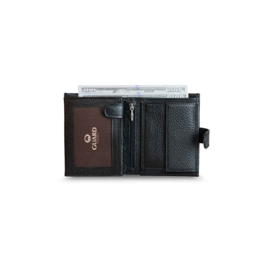 Guard Multi-Compartment Flip Vertical Black Leather Men's Wallet