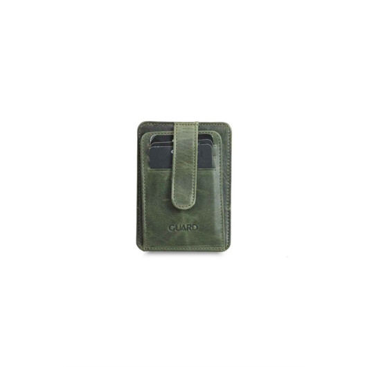Guard Vertical Crazy Green Leather Card Holder