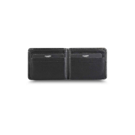Guard Stitch Detail Black Leather Men's Wallet