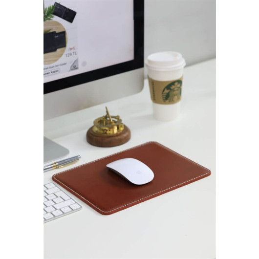 Guard Stitch Detail Tan Leather Mouse Pad 26 X 20