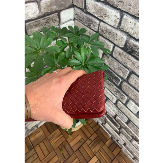 حقيبة يد صغيرة الحجم مصنوعة من الجلد الطبيعي للنساء باللون الأحمر