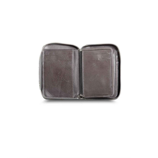 Guard Zipper Antique Gray Leather Mini Wallet