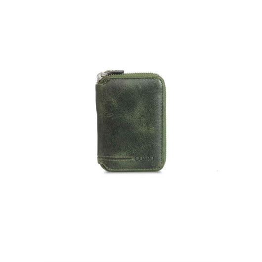 محفظة صغيرة من الجلد موديل بسحاب بلون اخضر عتيق من Guard