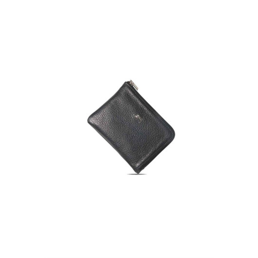 Guard Zipper Slim Black Unisex Leather Wallet