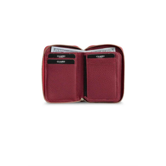 Guard Zipper Red Leather Mini Wallet