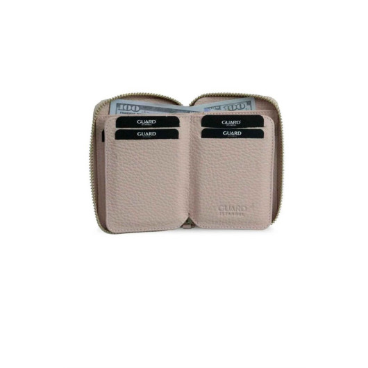 Guard Zipper Powder Leather Mini Wallet
