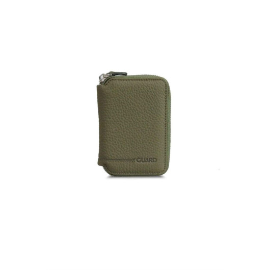 Guard Zippered Green Leather Mini Wallet