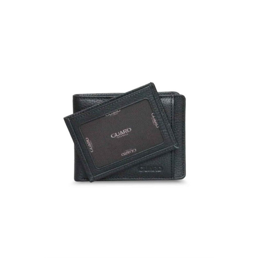 Guard Black Genuine Leather Men's Wallet With Hidden Card Slot