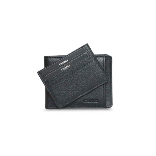 Guard Black Genuine Leather Men's Wallet With Hidden Card Slot