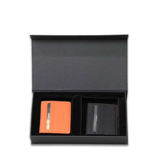 مجموعة هدية من Guard محفظتين كروت باللون البرتقالي والاسود