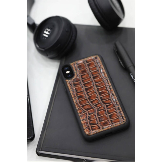 Guard Brown Large Croco Pattern Leather Iphone X / Xs Case