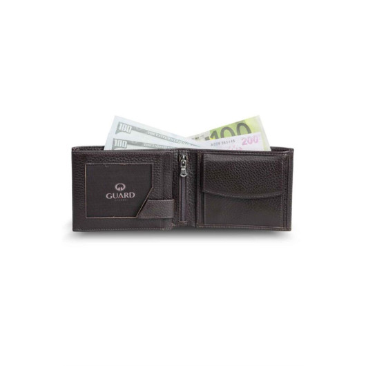 محفظة رجالية من الجلد مع قسم للنقود المعدنية بلون بني من Guard