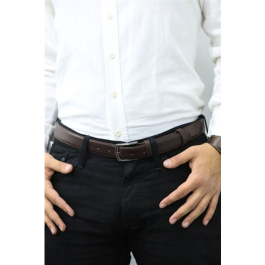 حزام رجالي من الجلد موديل كلاسيكي مطرز  بلون بني لامع من Guard عرض 3,5 سم