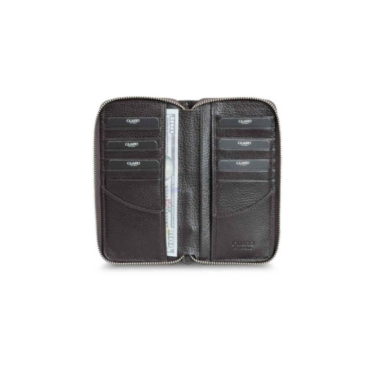 Guard Brown Zipper Portfolio Wallet