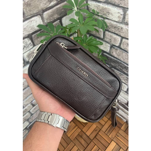 Guard Brown Genuine Leather Password Handbag