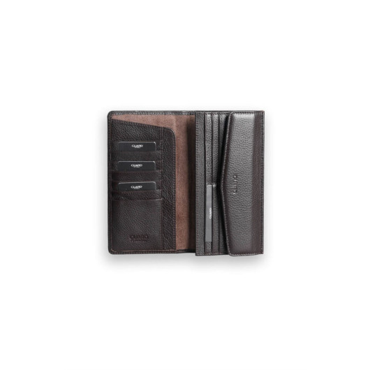 محفظة جلدية نسائية مع جيب للهاتف لون بني