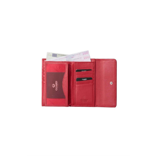 Guard Red Snap Fastener Genuine Leather Women's Wallet
