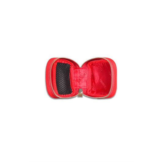 Guard Red Zippered Leather Mini Accessory Bag