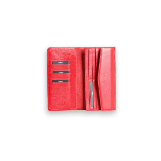 محفظة جلدية نسائية مع جيب للهاتف لون احمر