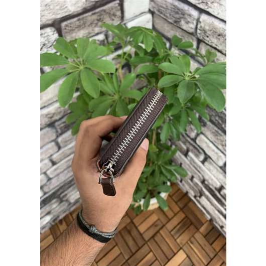 Guard Dark Brown Croco Printed Zipper Portfolio Wallet