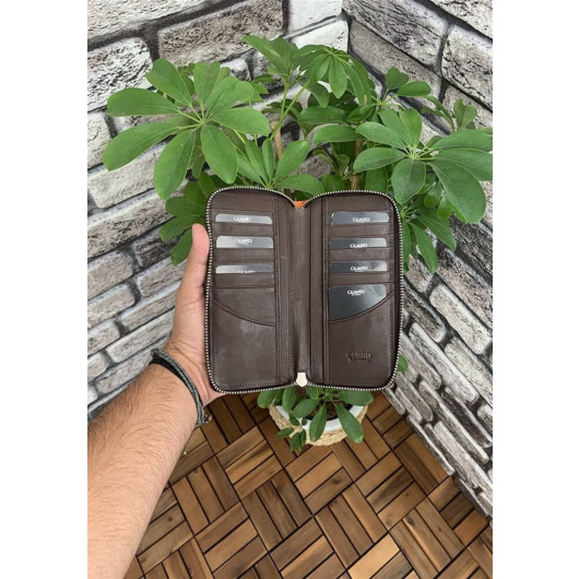 Guard Dark Brown Croco Printed Zipper Portfolio Wallet