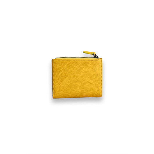 محفظة نسائية جلد طبيعي صغيرة الحجم لون اصفر بجيب فكة