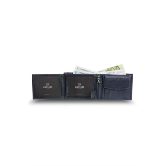 Guard Navy Blue Coin Compartment Leather Men's Wallet
