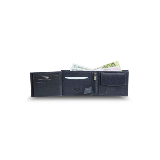 Guard Navy Blue Coin Compartment Leather Men's Wallet