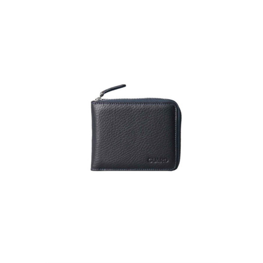 Guard Navy Blue Zipper Horizontal Mini Genuine Leather Wallet