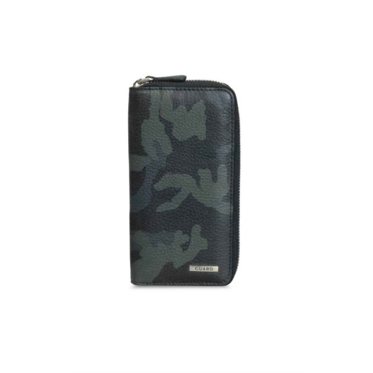 Guard Navy Blue Camouflage Printed Leather Zipper Wallet