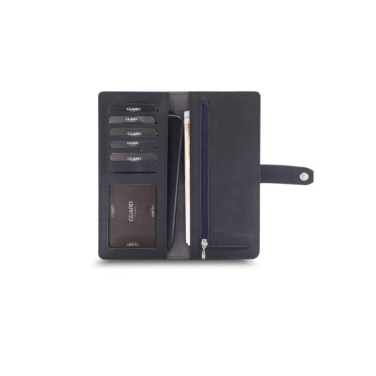 Guard Dark Blue Leather Phone Wallet With Card And Money Slot