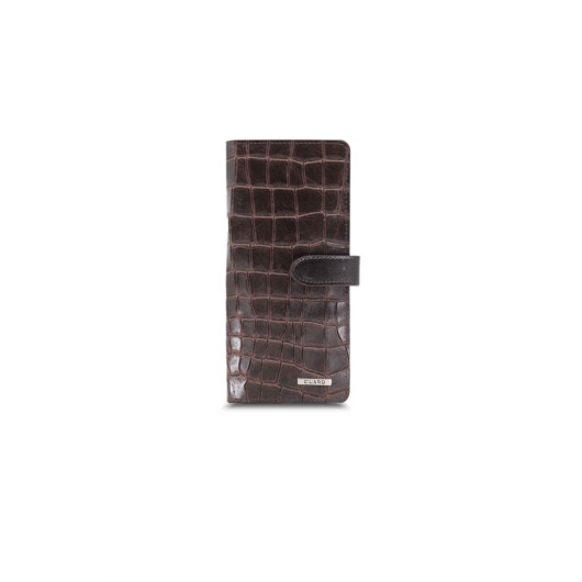 Guard Large Croco Brown Leather Phone Wallet With Card And Money Slot