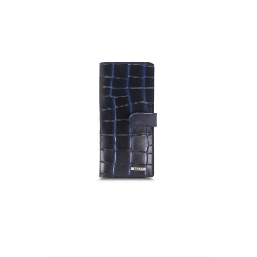 Guard Large Croco Dark Blue Leather Phone Wallet With Card And Money Slot