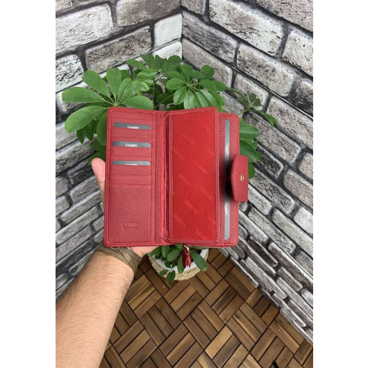 Guard Matte Red Zippered And Leather Pleated Hand Portfolio
