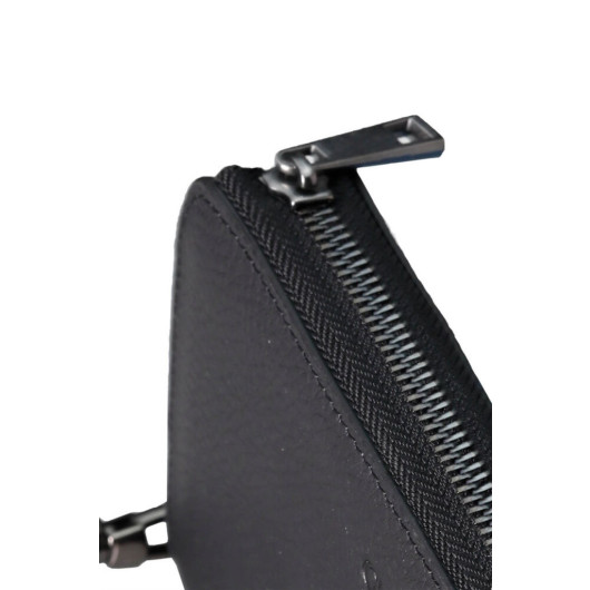 Matte Black Multifunctional Genuine Leather Wallet And Clutch Bag
