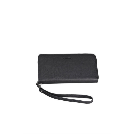 Matte Black Multifunctional Genuine Leather Wallet And Clutch Bag