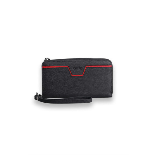 Guard Matte Black - Red Multifunctional Genuine Leather Wallet And Handbag