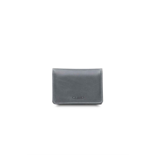 Small Dark Gray Leather Card Holder With A Magnet