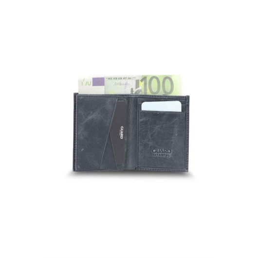 Guard Minimal Antique Black Leather Men's Wallet
