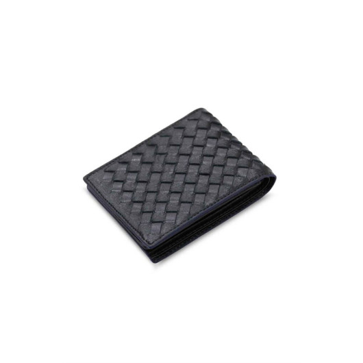 Guard Knit Patterned Black Leather Men's Wallet With Purple Edge