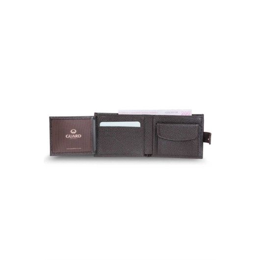 Horizontal Brown Genuine Leather Men's Wallet With Guard Flip