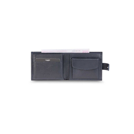 Horizontal Navy Blue Genuine Leather Men's Wallet With Guard Pat
