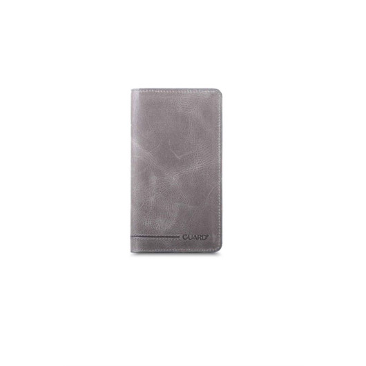 محفظة جارد بلس من الجلد باللون الرمادي مناسب للجنسين مع مدخل للهاتف