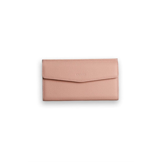 محفظة جلدية نسائية مع جيب للهاتف لون بودرة