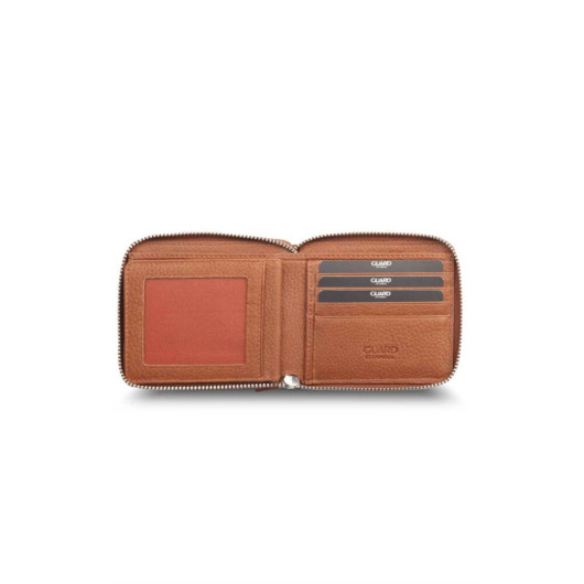 Guard Retro Zippered Leather Tobacco Wallet