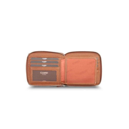 Guard Retro Zippered Leather Tobacco Wallet